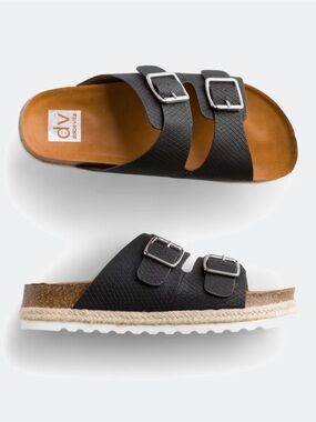 DV by Dolce Vita Black Double-Buckle Slide Sandals